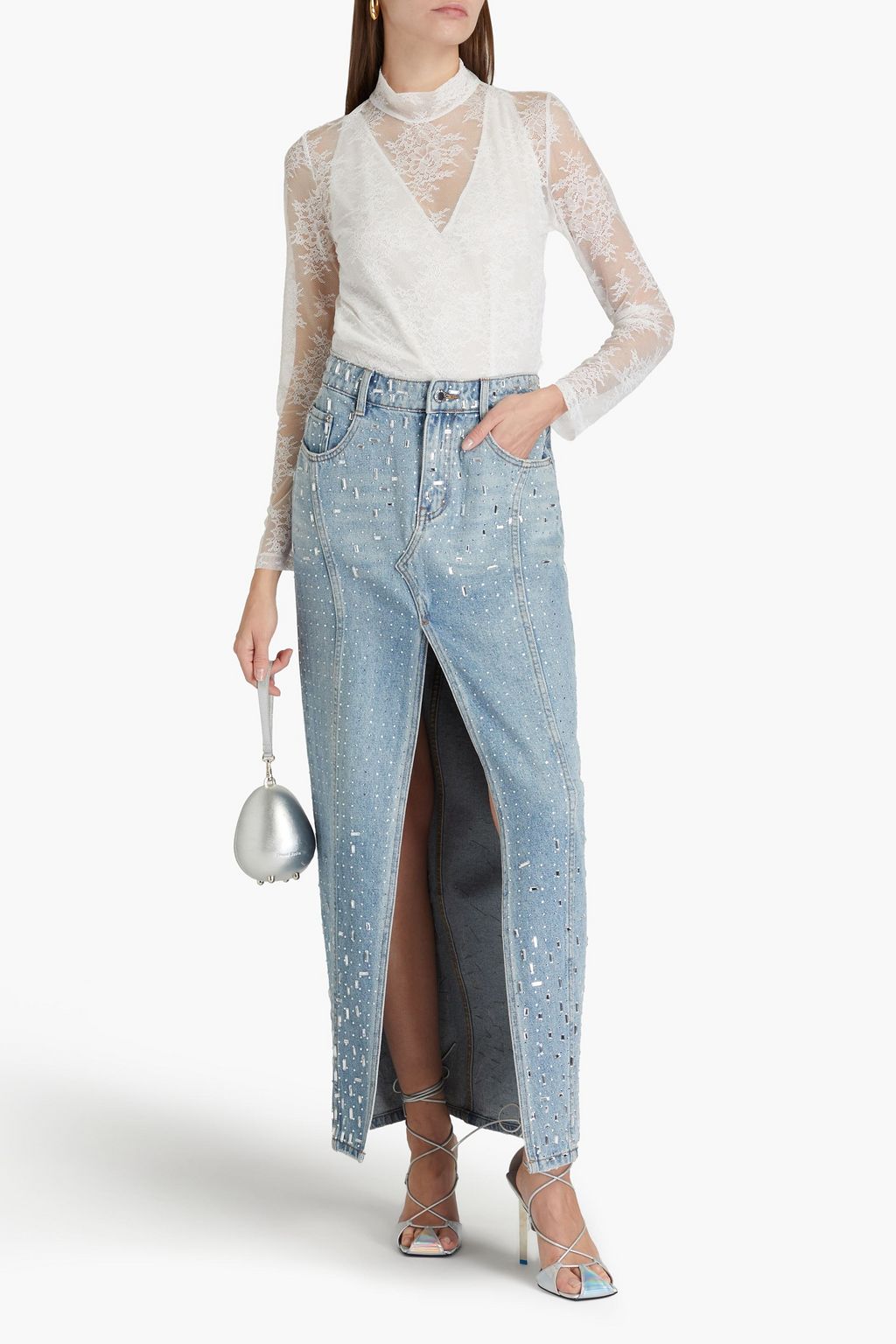 RETROFÊTE Palermo crystal-embellished denim maxi skirt