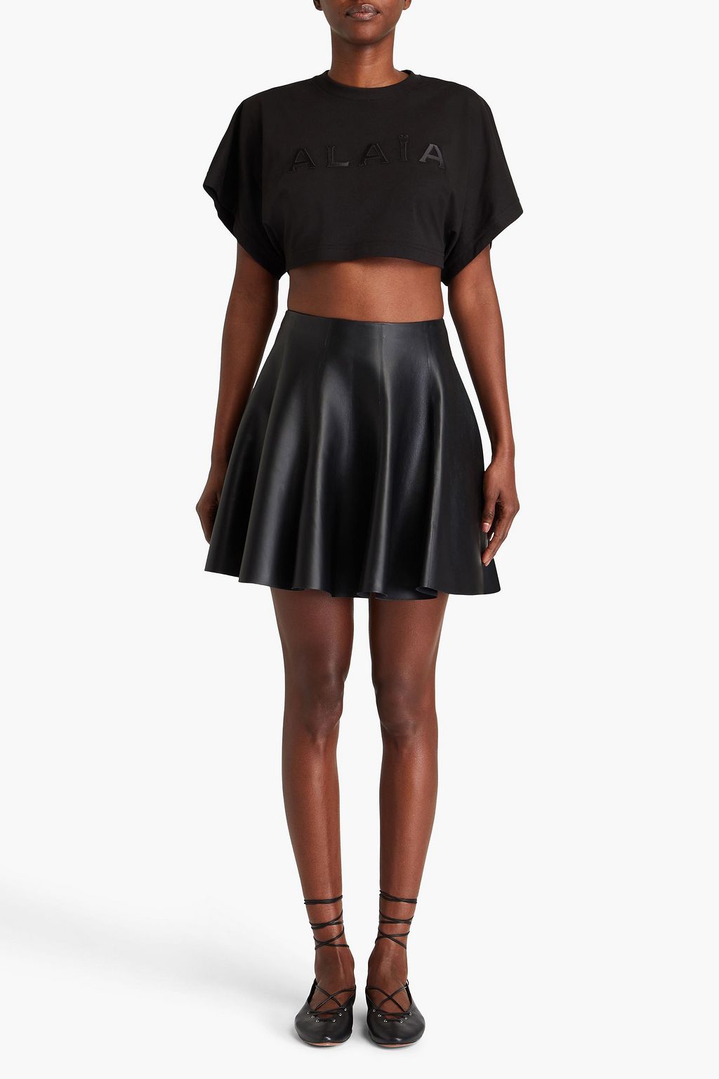 ALAÏA Cropped embroidered cotton-jersey T-shirt