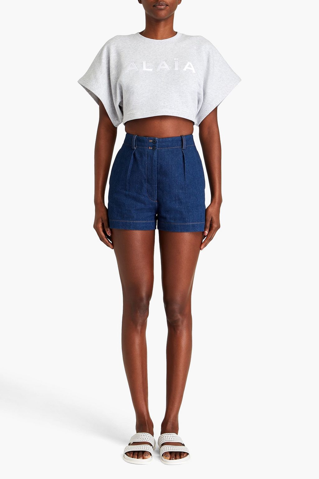 ALAÏA Cropped embroidered French cotton-terry sweatshirt