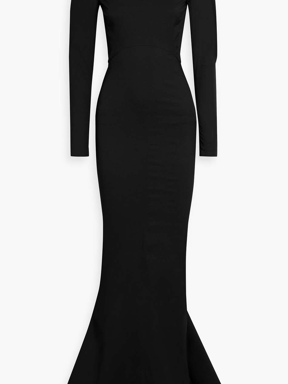embellished gathered open-back stretch-taffeta gown