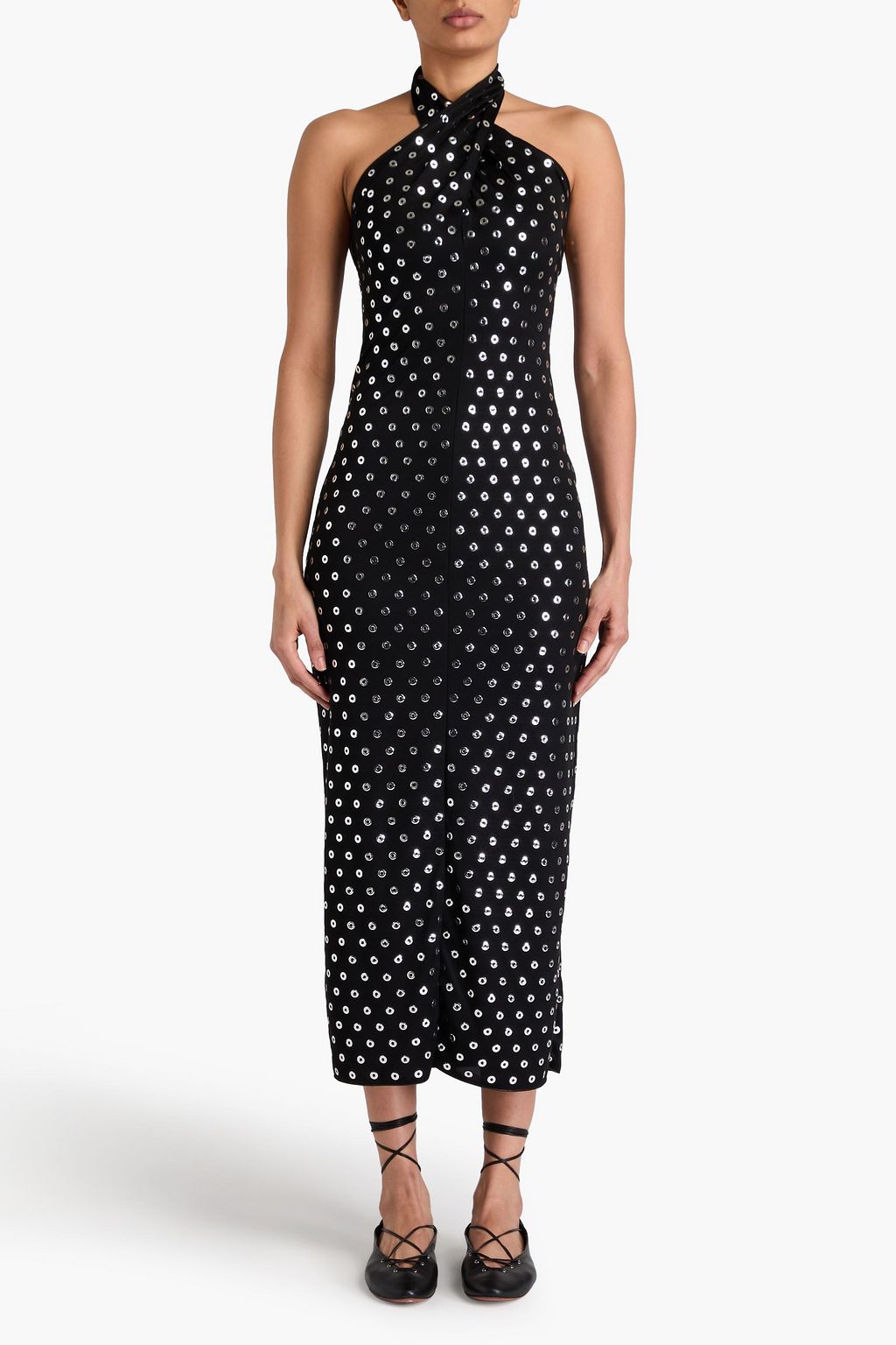 ALAÏA Eyelet-embellished stretch-jersey midi halterneck maxi dress