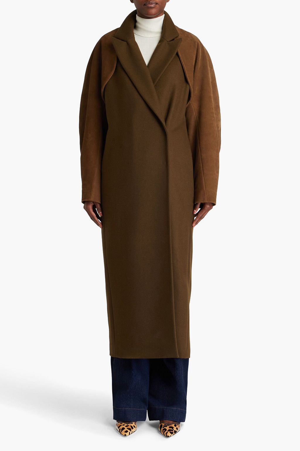 ALAÏA Mehrlagiger Mantel aus Veloursleder und Filz aus einer Wollmischung