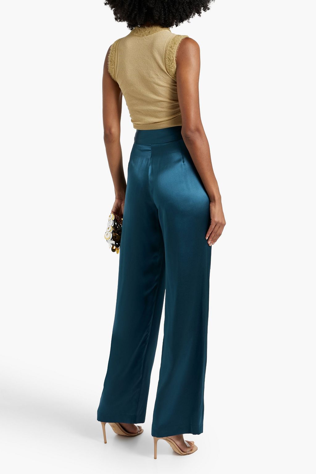 MICHELLE MASON Pleated silk-charmeuse wide-leg pants