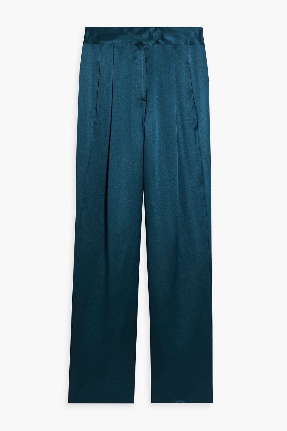 Michelle Mason Pleated Silk-charmeuse Wide-leg Pants In Storm Blue
