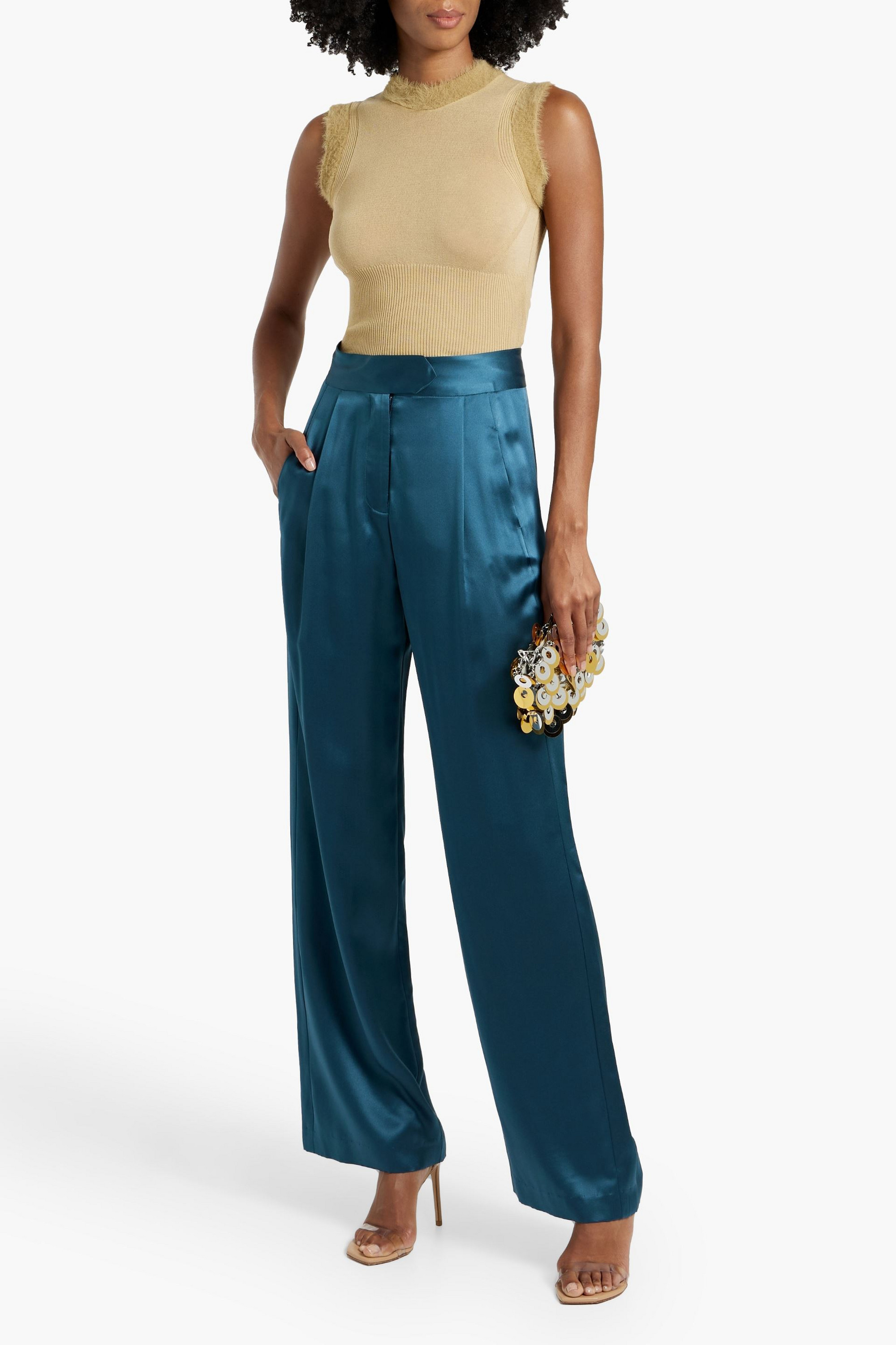 MICHELLE MASON Pleated silk-charmeuse wide-leg pants