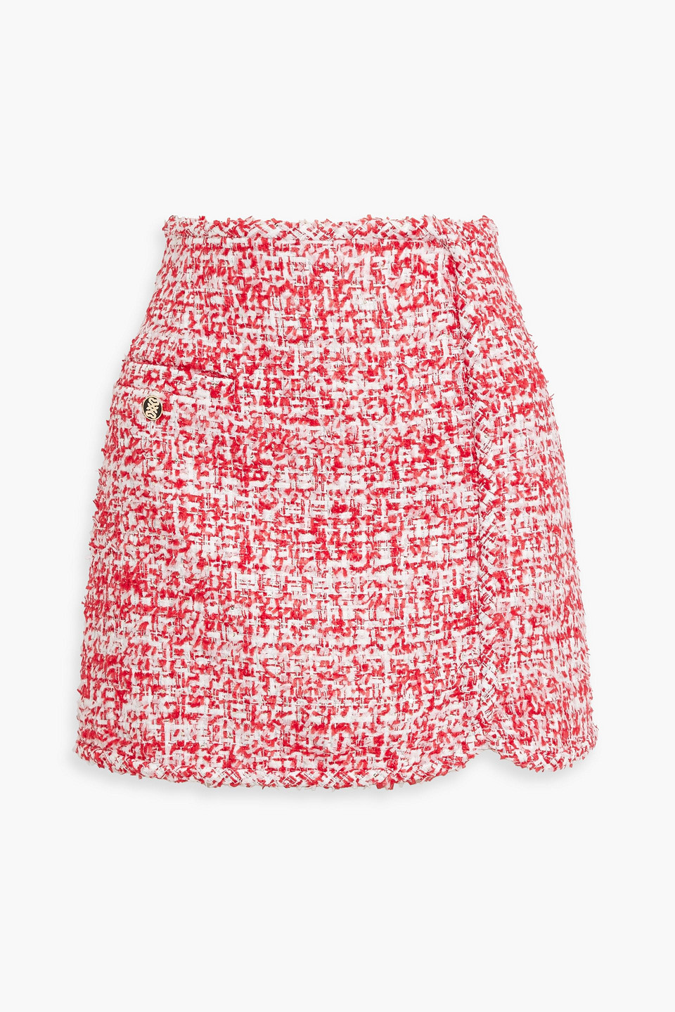 Sandro Wrap-effect Metallic Tweed Mini Skirt In Red