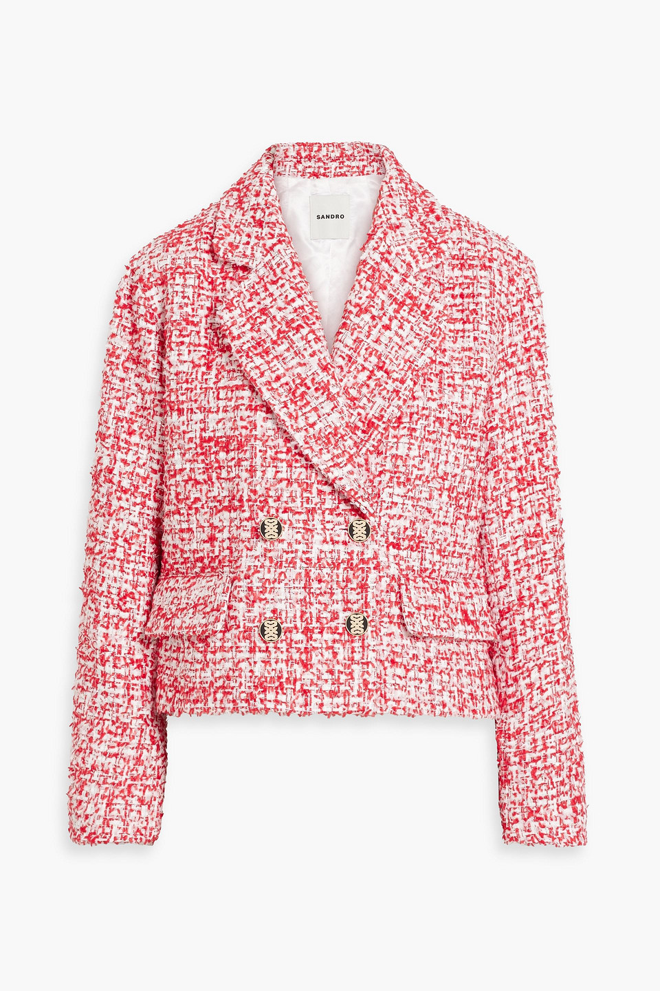 Sandro Double-breasted Metallic Tweed Blazer In Red