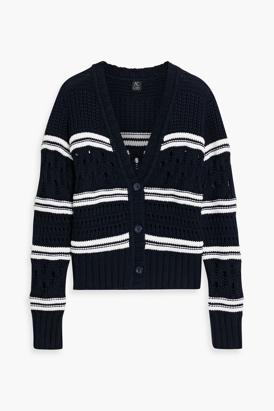 Striped crochet-knit cotton cardigan