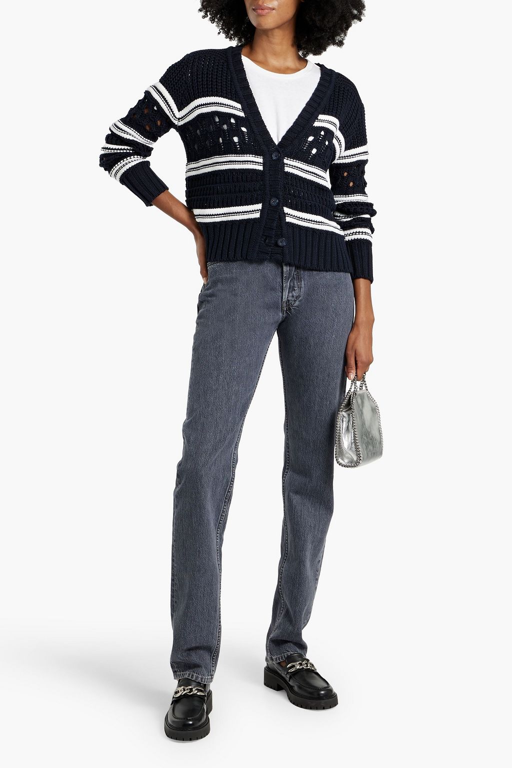 COTTON BY AUTUMN CASHMERE Striped crochet-knit cotton cardigan