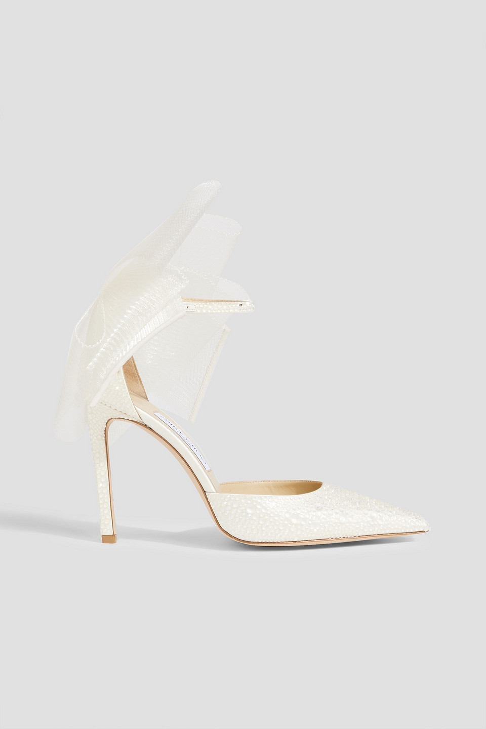 Jimmy Choo Averly 100 Bow-detailed Crystal-embellished Satin Pumps In Ivory