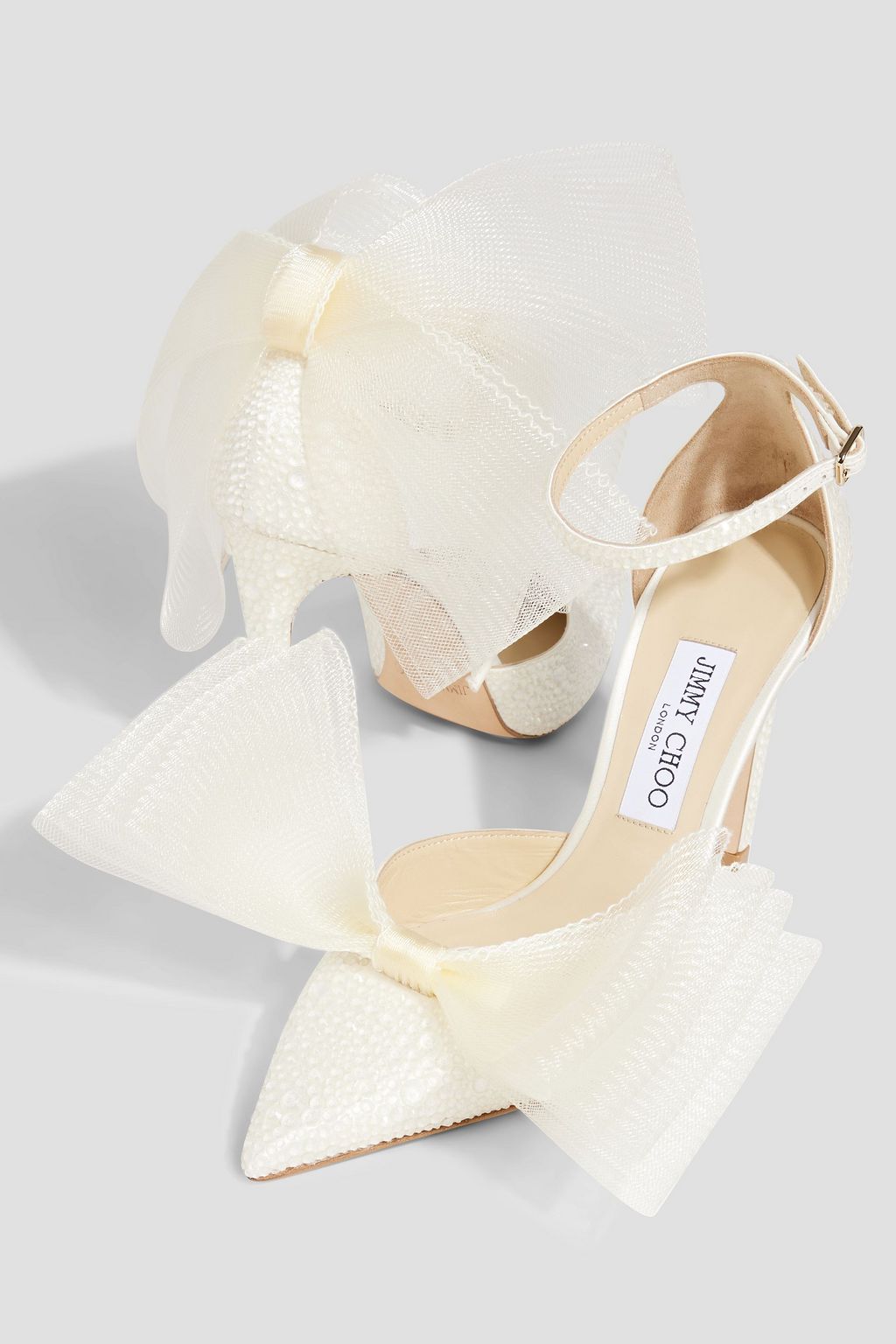 JIMMY CHOO Averly 100 bow-detailed crystal-embellished satin pumps