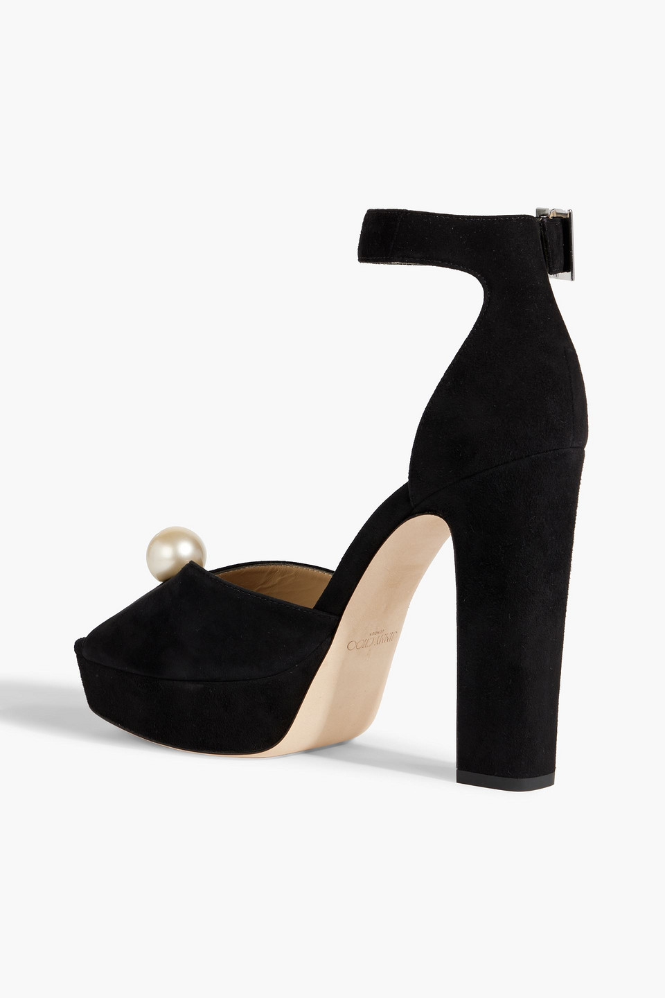 Jimmy Choo Socorie 120 Faux Pearl-embellished Suede Platform Sandals In Black