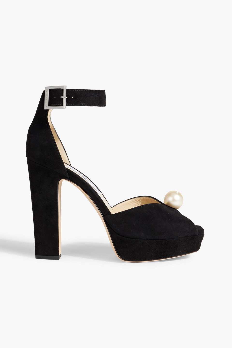 Jimmy Choo Socorie 120 Faux Pearl-embellished Suede Platform Sandals In Black