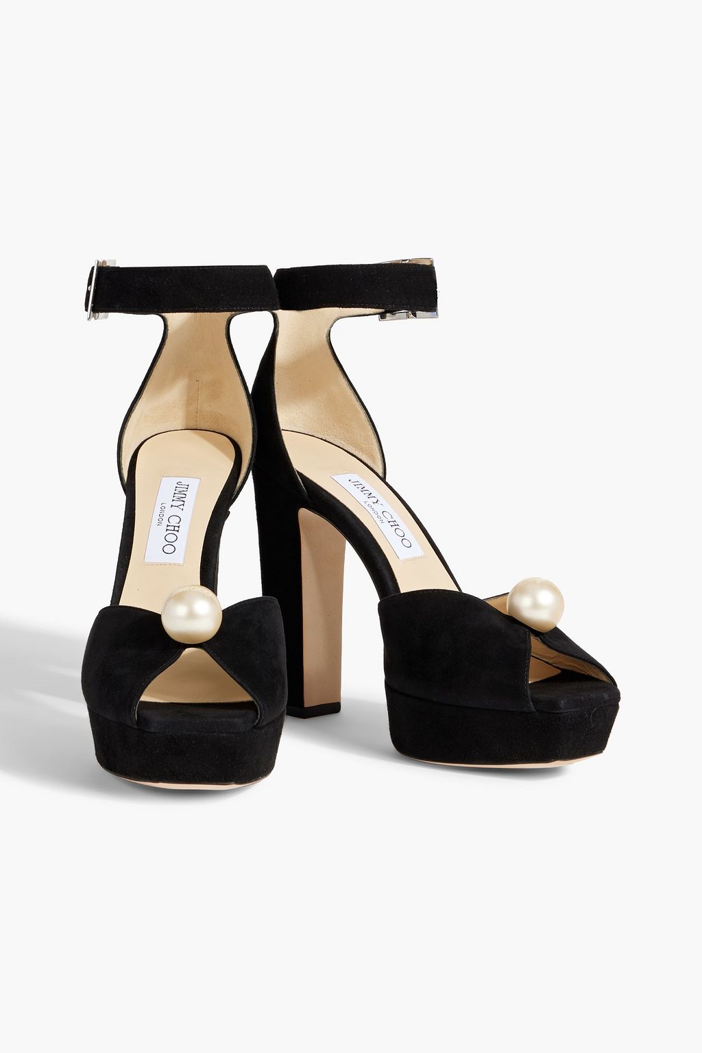 JIMMY CHOO Socorie 120 faux pearl-embellished suede platform sandals