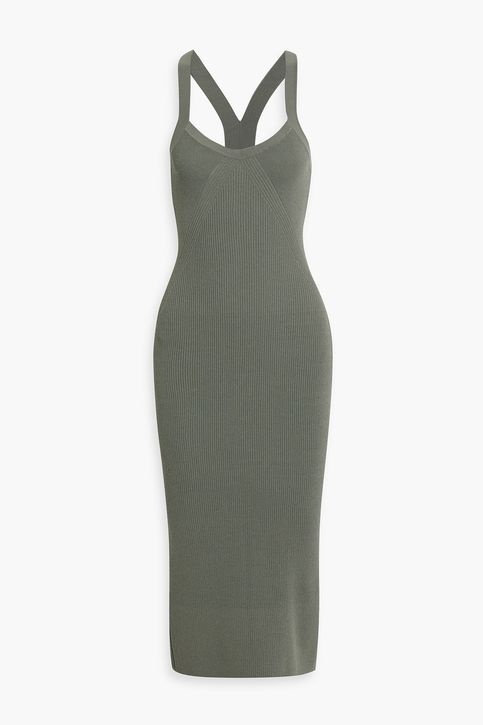 Autumn Cashmere Ribbed-knit Midi Dress In Grey Green
