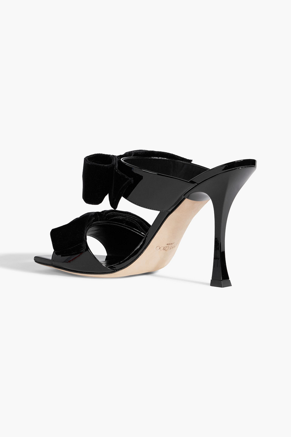 JIMMY CHOO FLACA SANDAL 100 BOW-DETAILED PATENT-LEATHER MULES