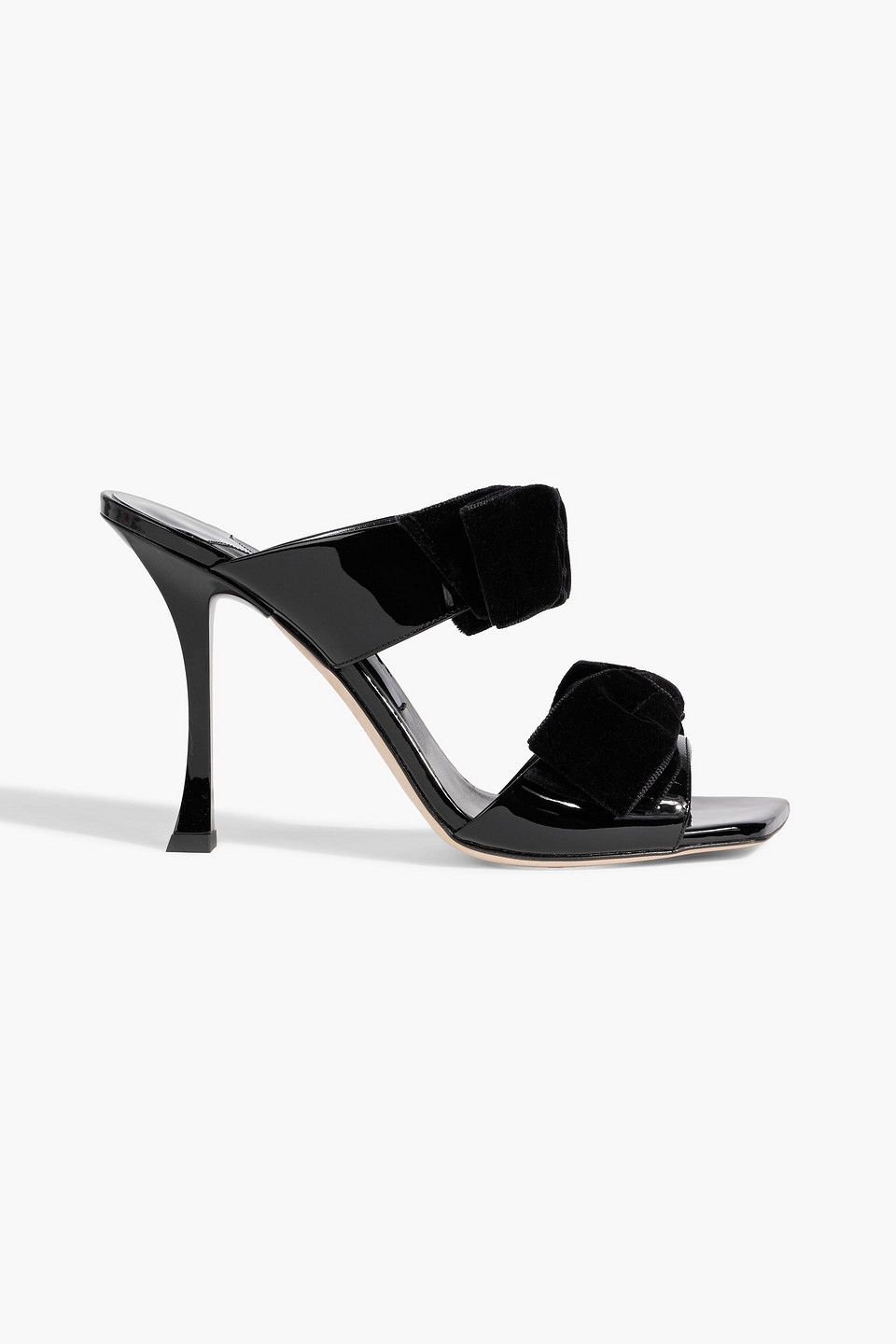 Jimmy Choo Flaca Sandal 100 Bow-detailed Patent-leather Mules In Black