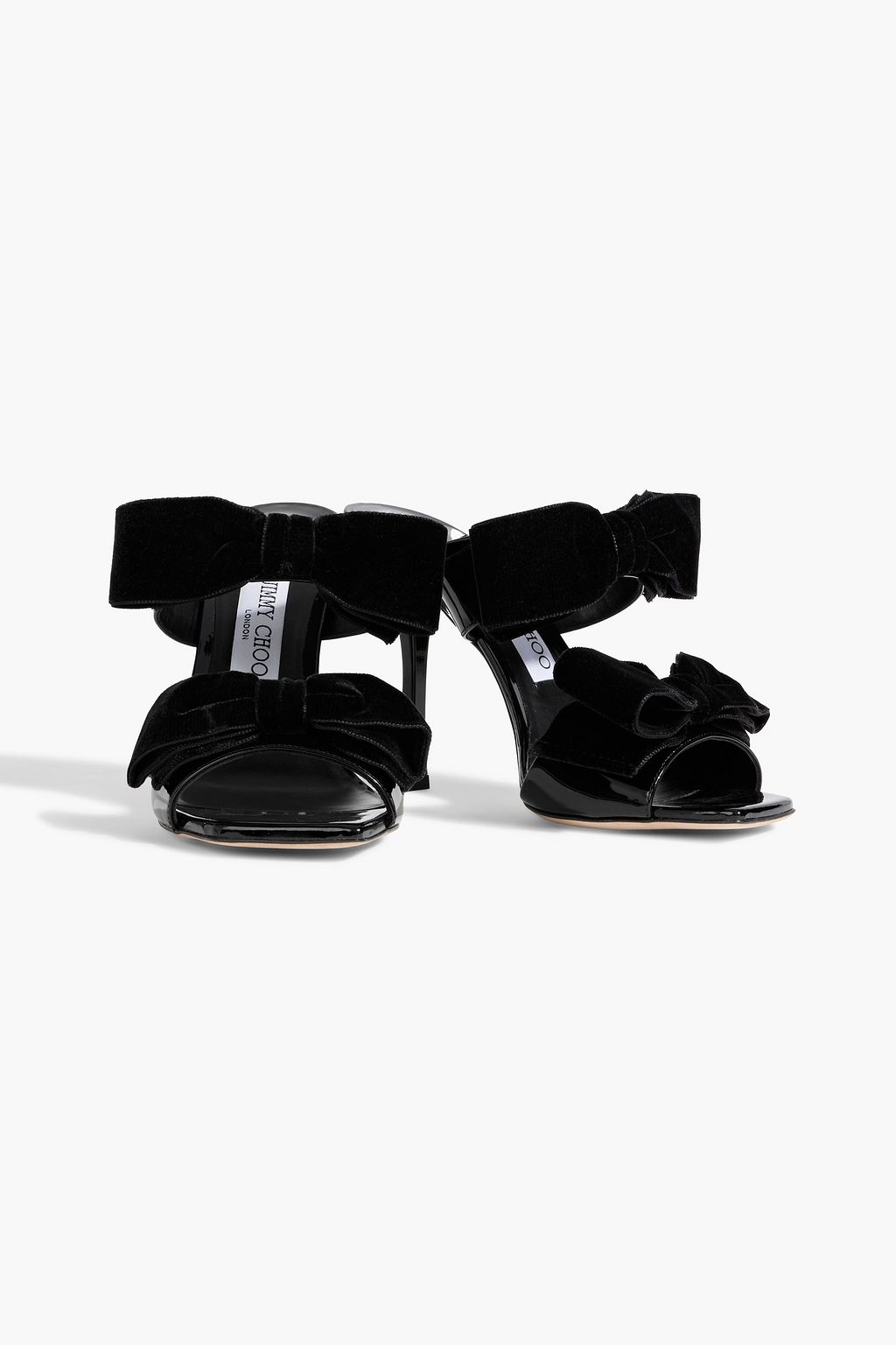 JIMMY CHOO Flaca Sandal 100 bow-detailed patent-leather mules
