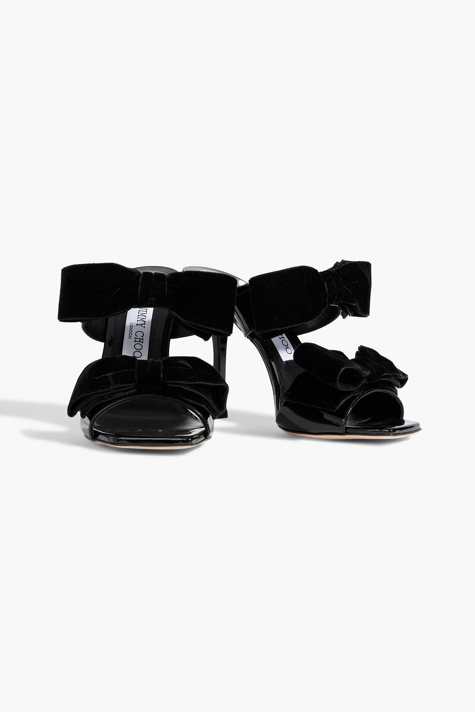 JIMMY CHOO FLACA SANDAL 100 BOW-DETAILED PATENT-LEATHER MULES