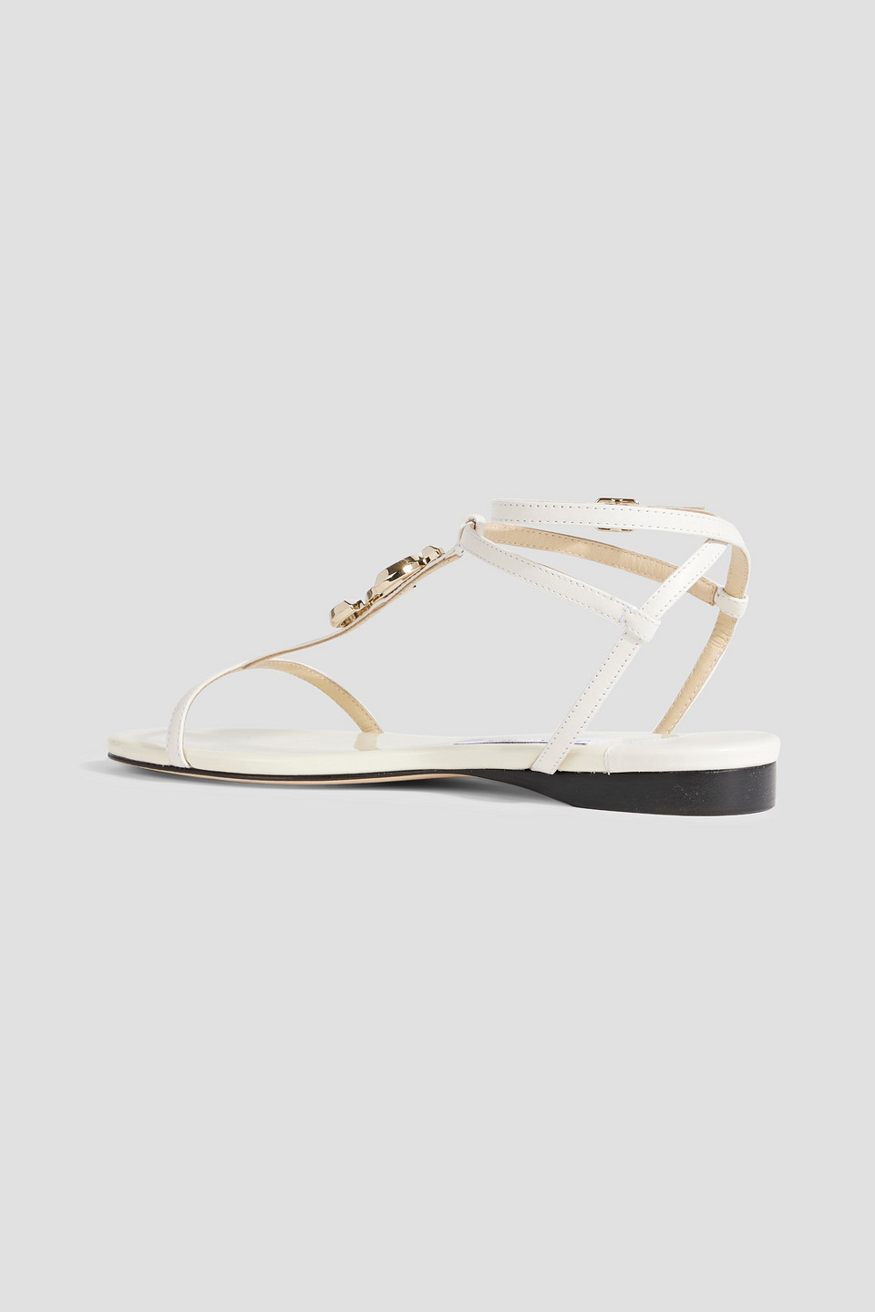 Jimmy Choo Alodie Flat Embellished Patent-leather Sandals In Ivory