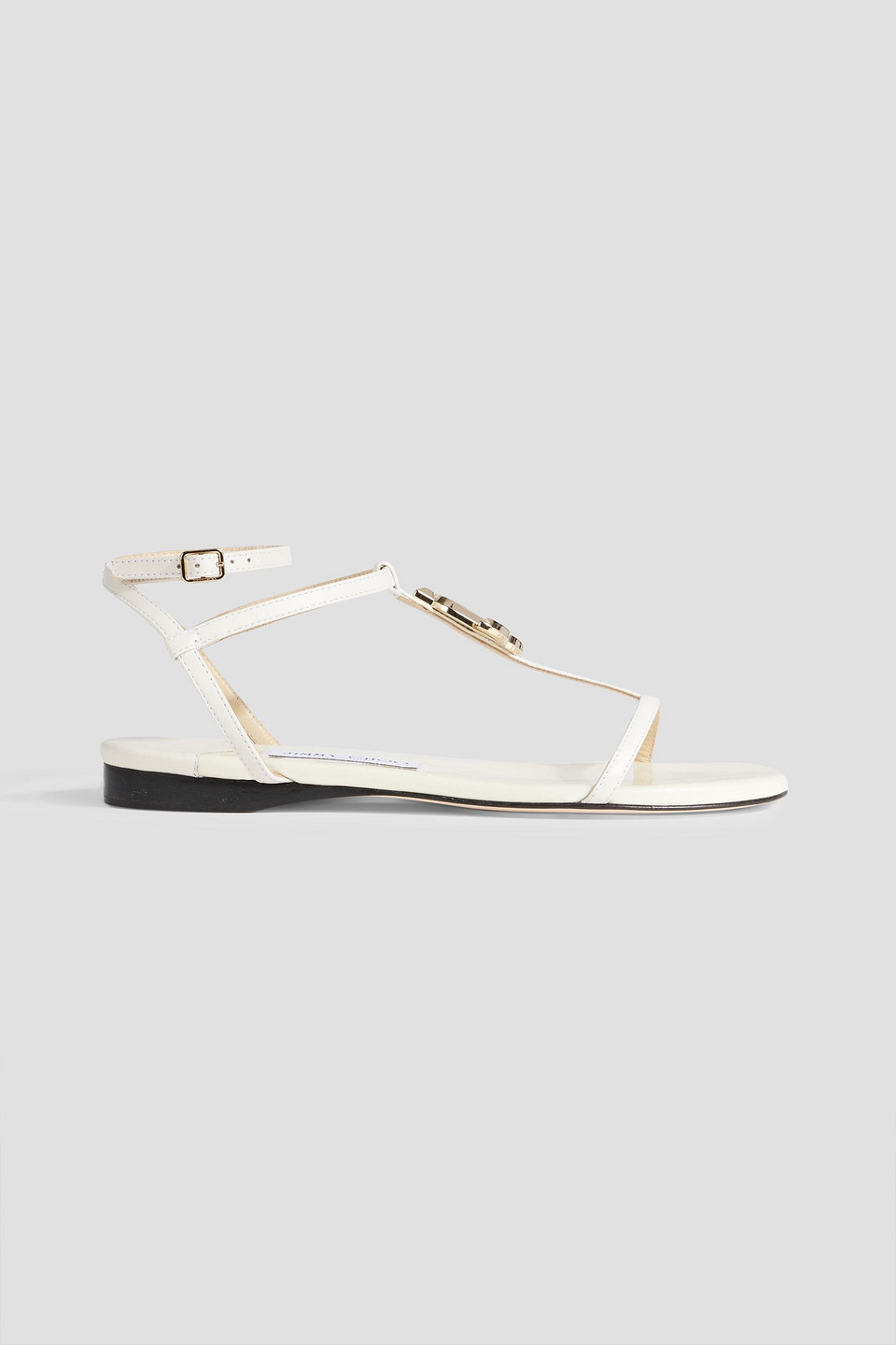 Jimmy Choo Alodie Flat Embellished Patent-leather Sandals In Ivory