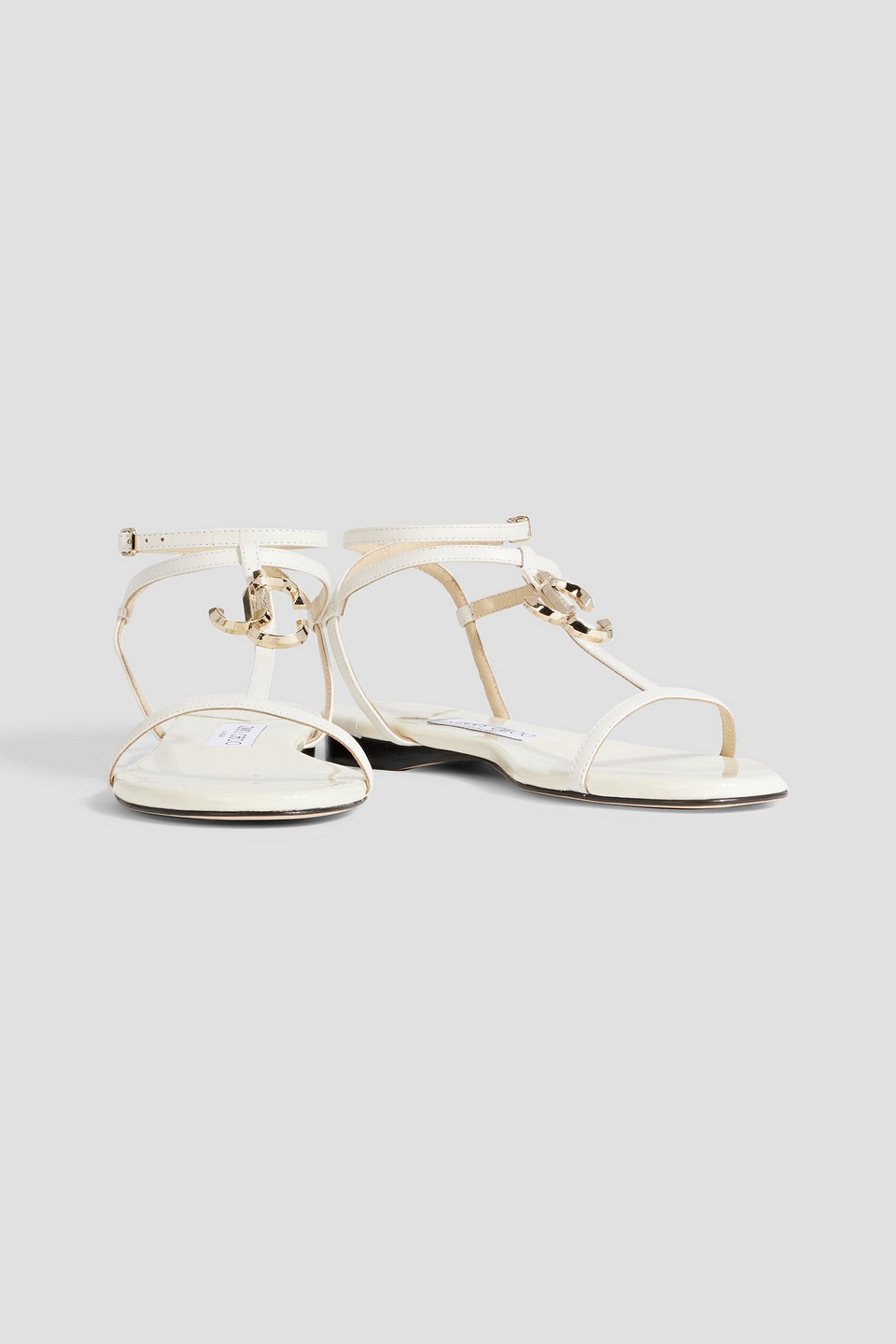 Jimmy Choo Alodie Flat Embellished Patent-leather Sandals In Ivory