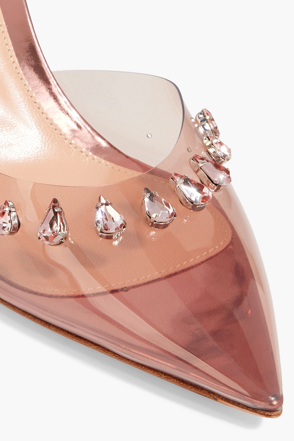 Gianvito Rossi Crystal Drop Crystal-embellished Pvc Mules In Rose Gold