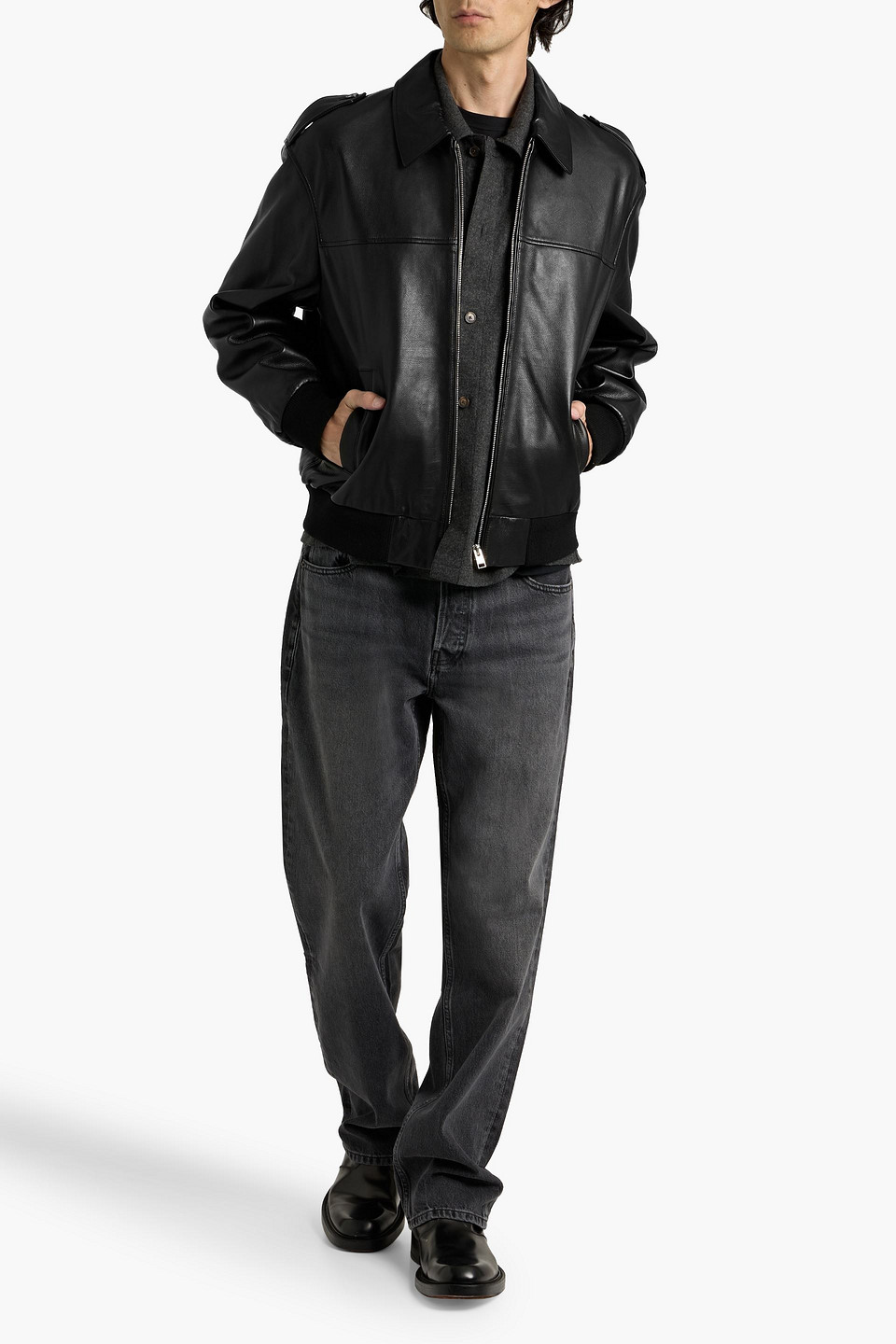 Frame Leather Bomber Jacket In Black