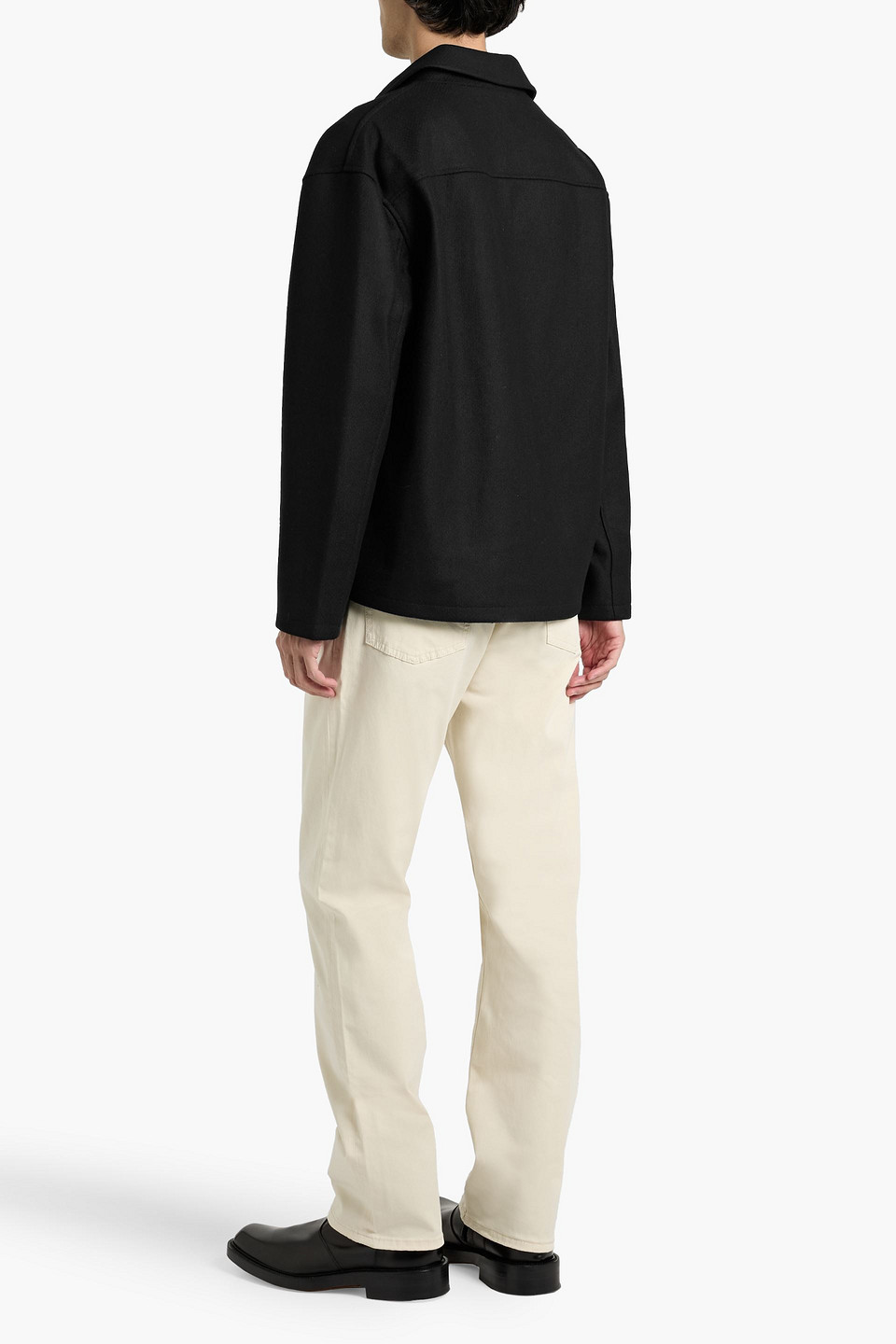 Frame Textured Wool Overshirt Jacket In Black