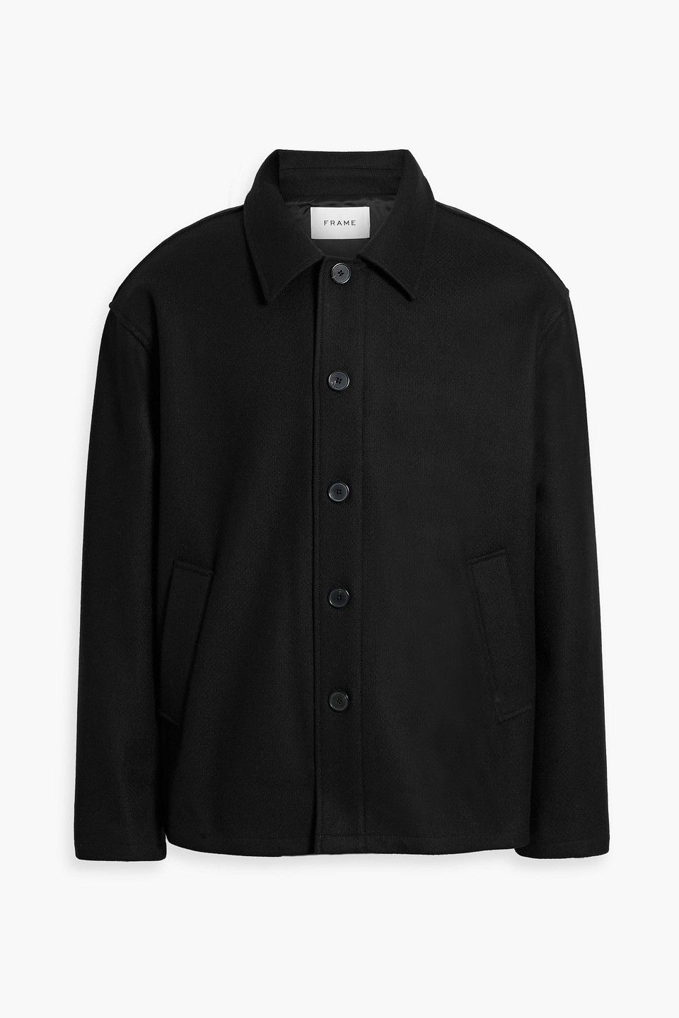 Frame Textured Wool Overshirt Jacket In Black