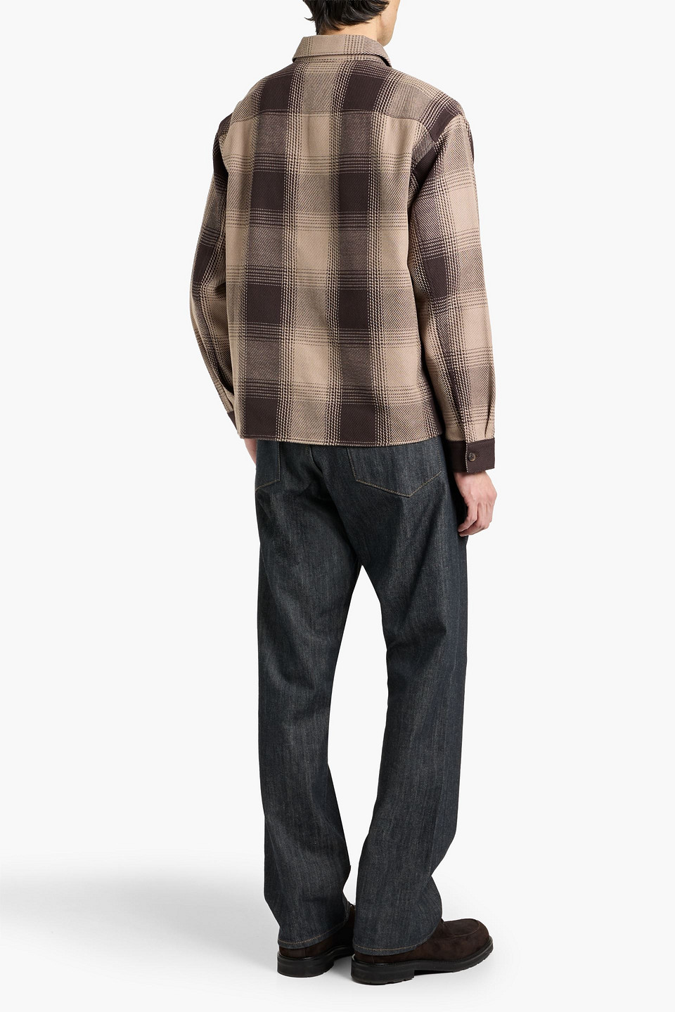 Frame Checked Cotton-jacquard Shirt In Brown