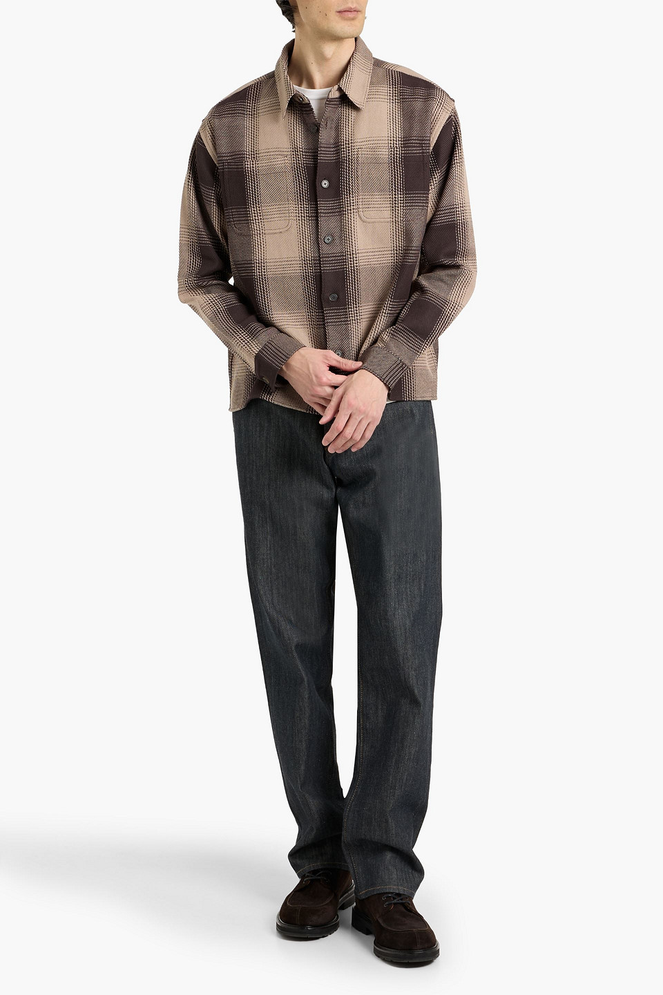 Frame Checked Cotton-jacquard Shirt In Brown
