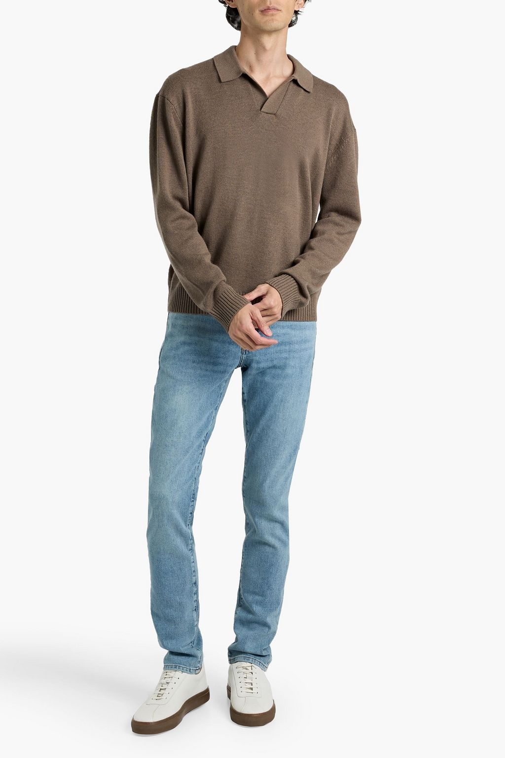 FRAME Wool and silk-blend polo sweater