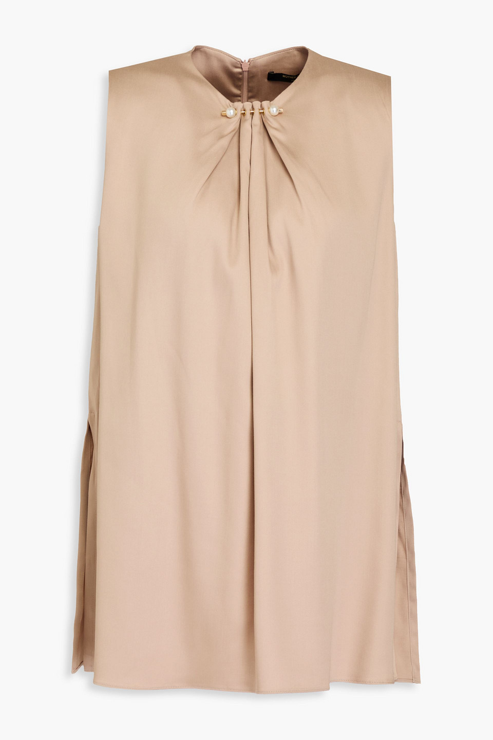 Mother Of Pearl Bead-embellished Gathered Tencel™-blend Top In Beige