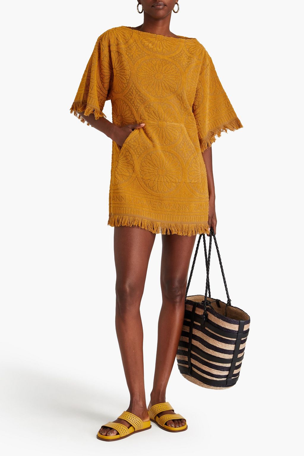 ZIMMERMANN コットンテリージャカード ミニワンピース ほつれ加工
