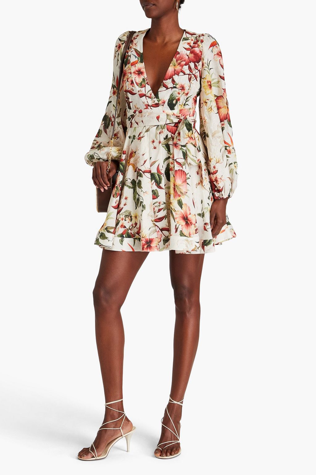 ZIMMERMANN Floral-print linen mini wrap dress