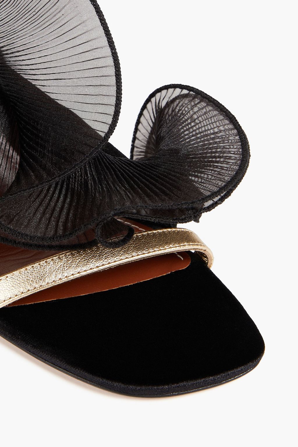 ZIMMERMANN Ruffled plissé-organza and suede sandals