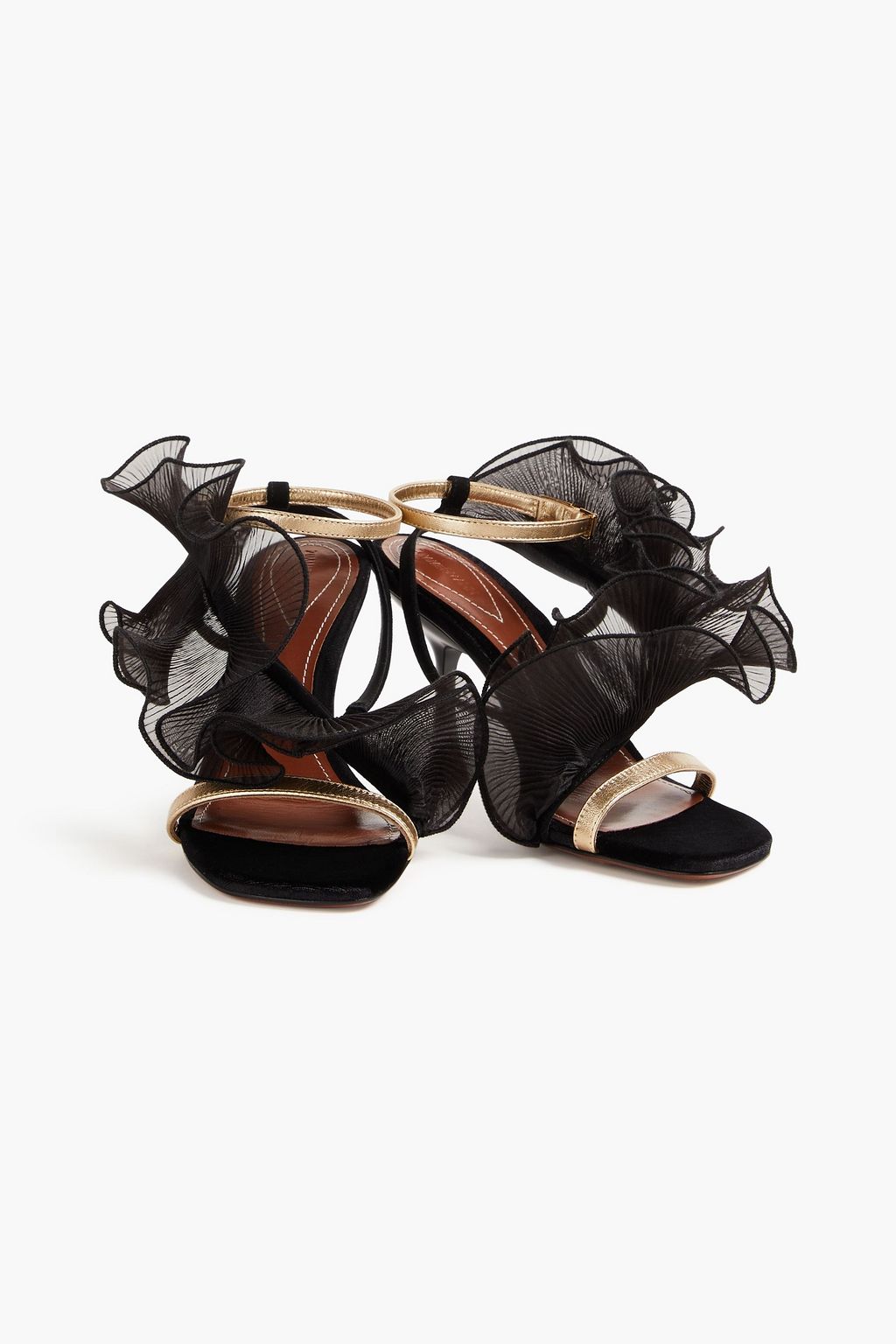 ZIMMERMANN Ruffled plissé-organza and suede sandals