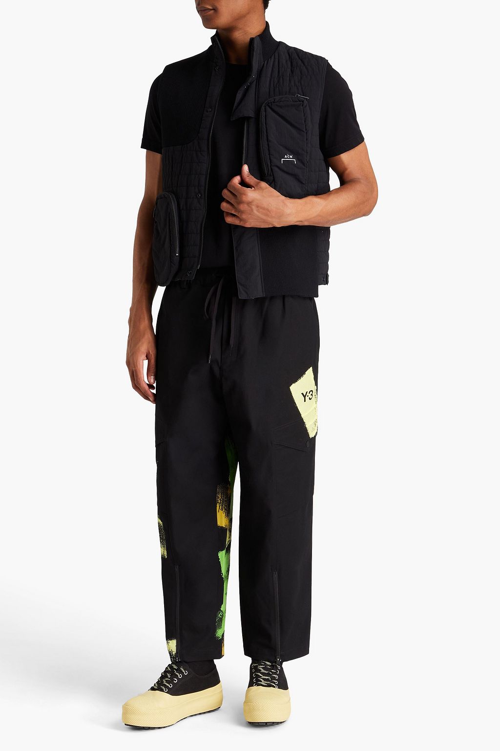 Y-3 프린트 코튼 캔버스 크롭 카고 팬츠