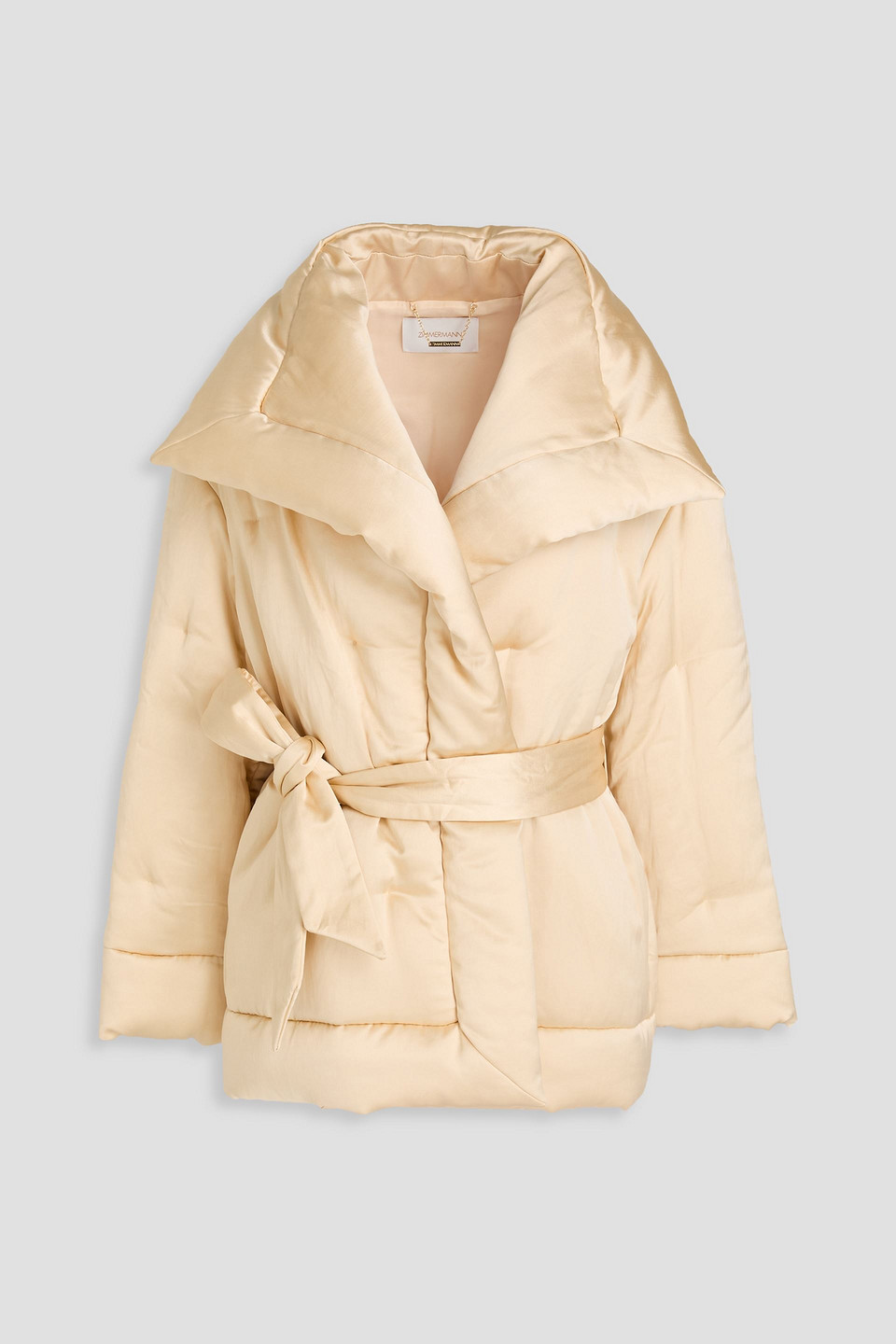 Zimmermann Belted Padded Satin Jacket In Cream