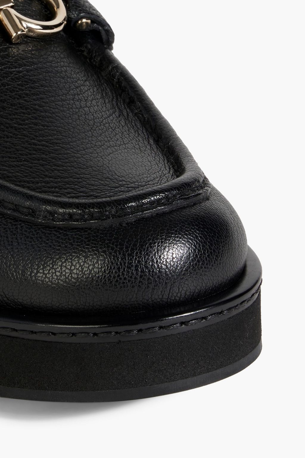 FERRAGAMO Rolo embellished textured-leather loafers
