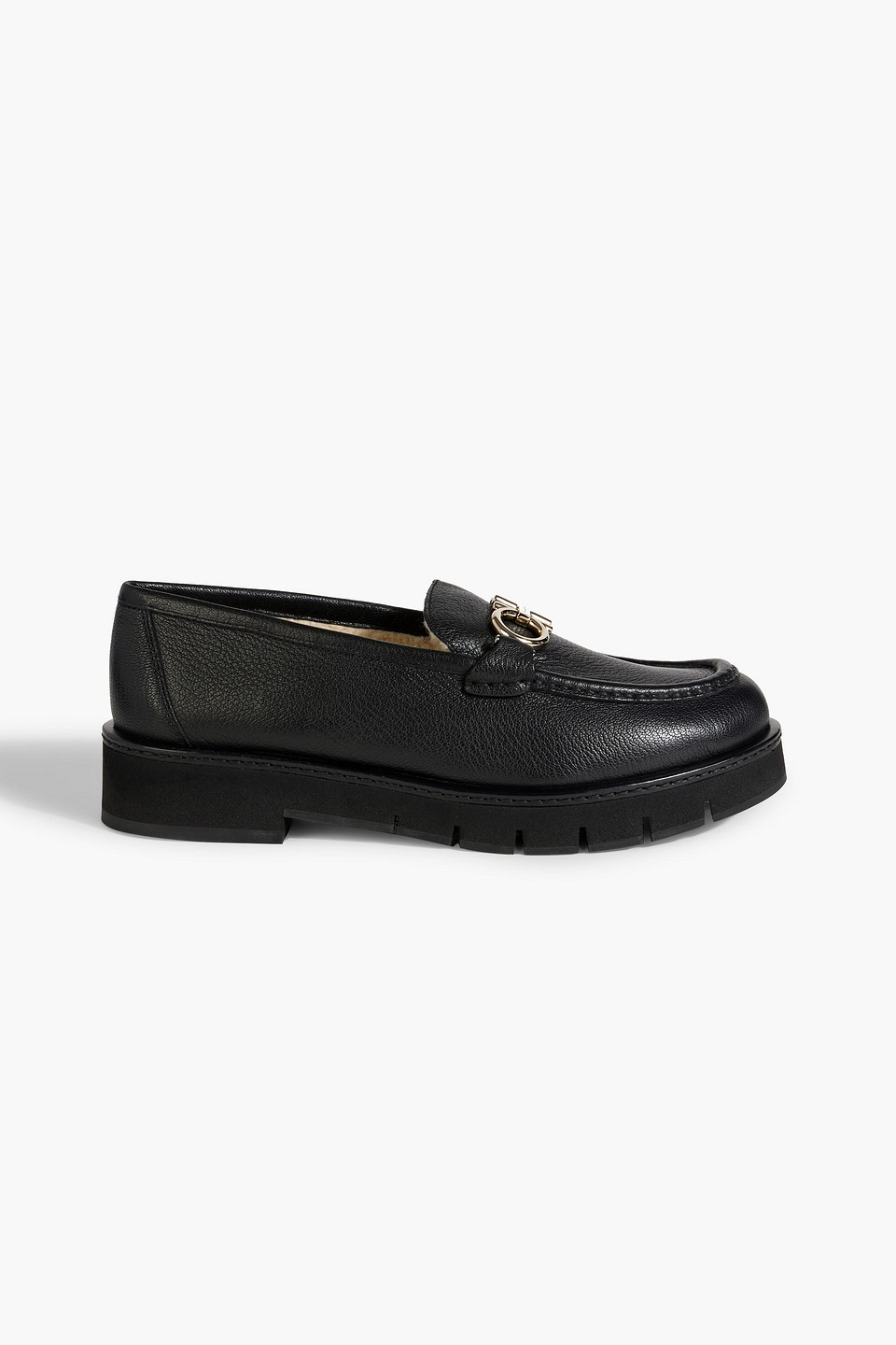 Ferragamo Black Gancini Ornament Loafers In Black