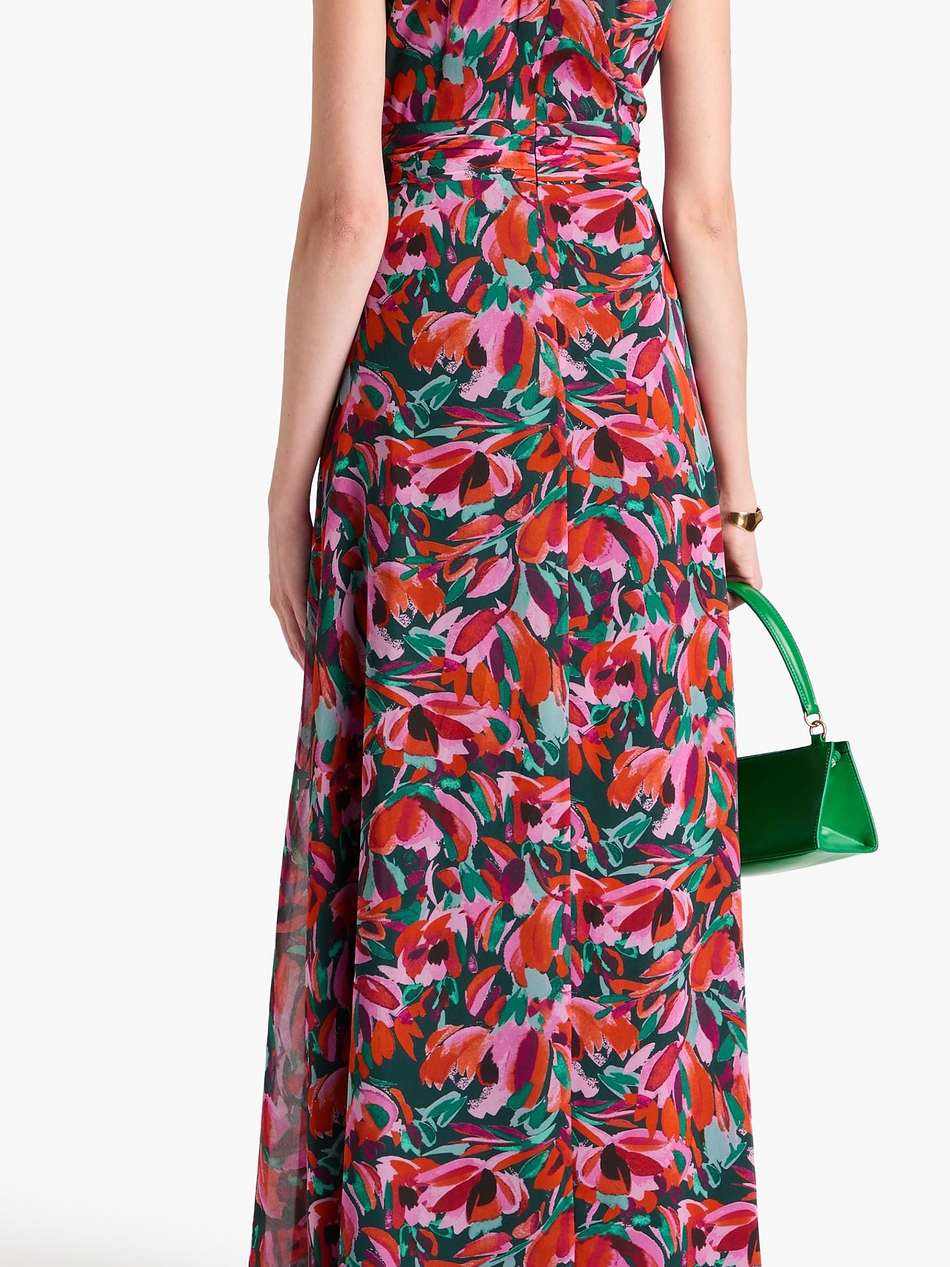 gathered floral-print chiffon maxi dress