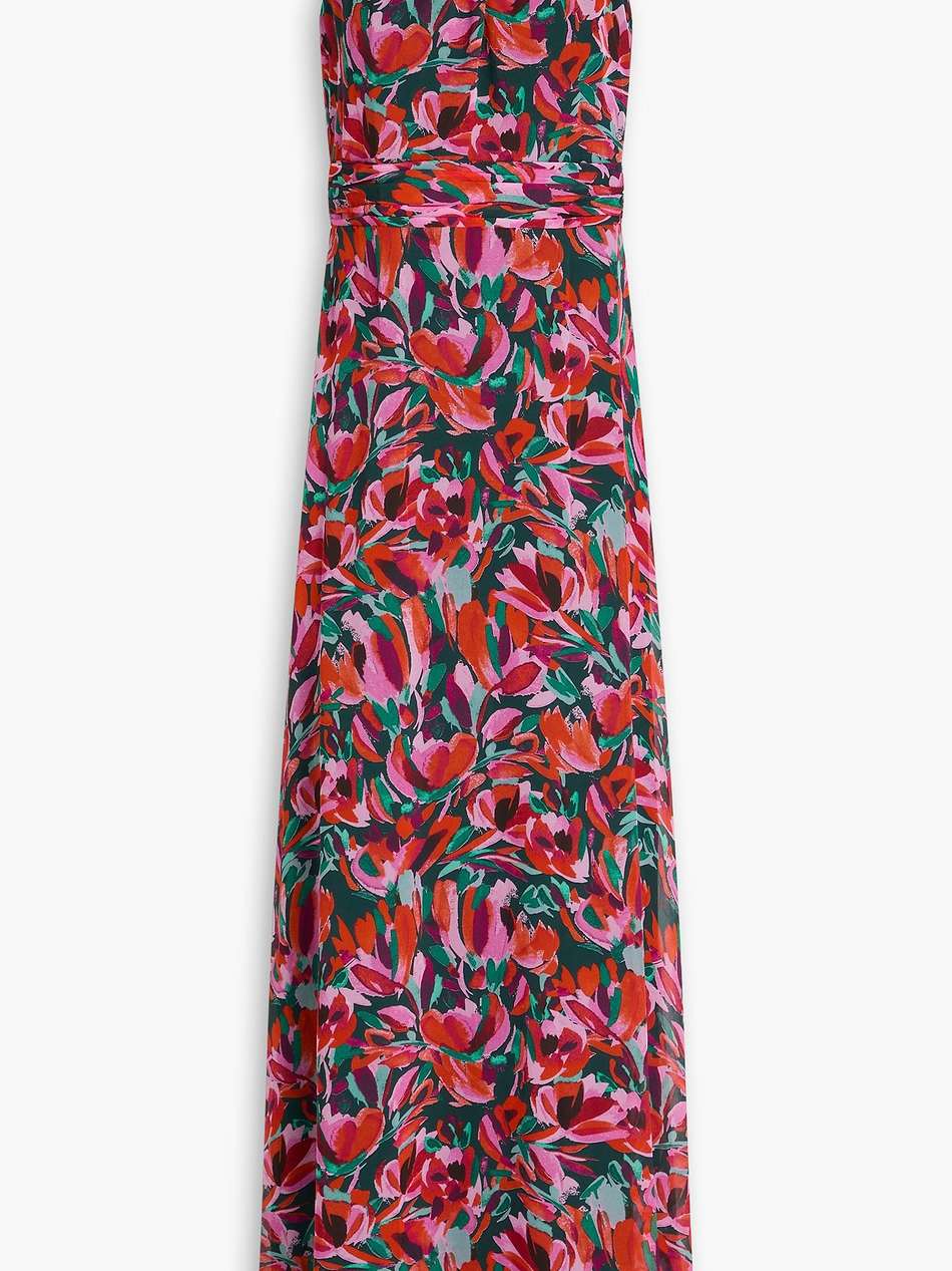 gathered floral-print chiffon maxi dress