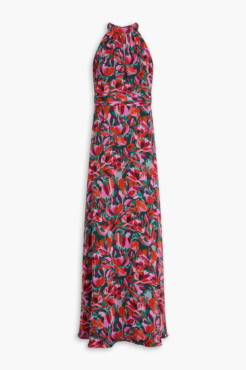 Mikael Aghal Gathered Floral-print Chiffon Maxi Dress In Multicolor