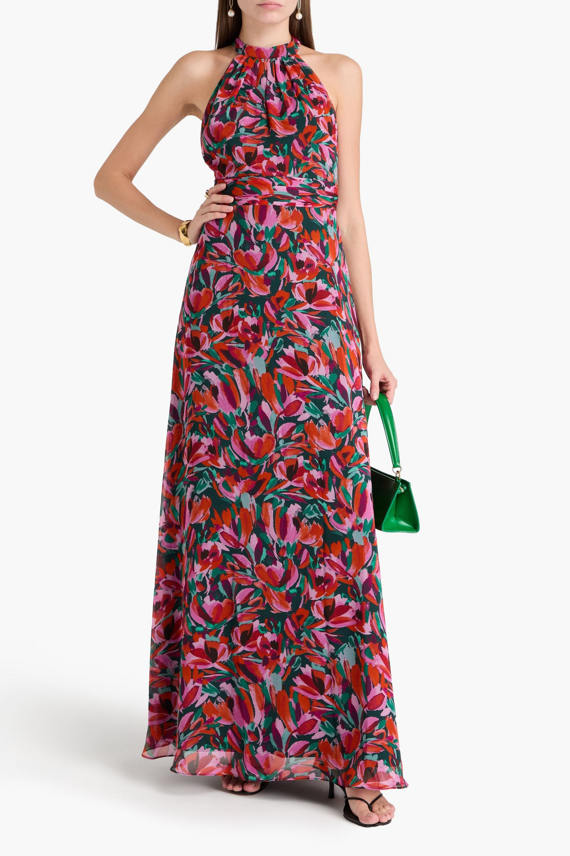 MIKAEL AGHAL Gathered floral-print chiffon maxi dress