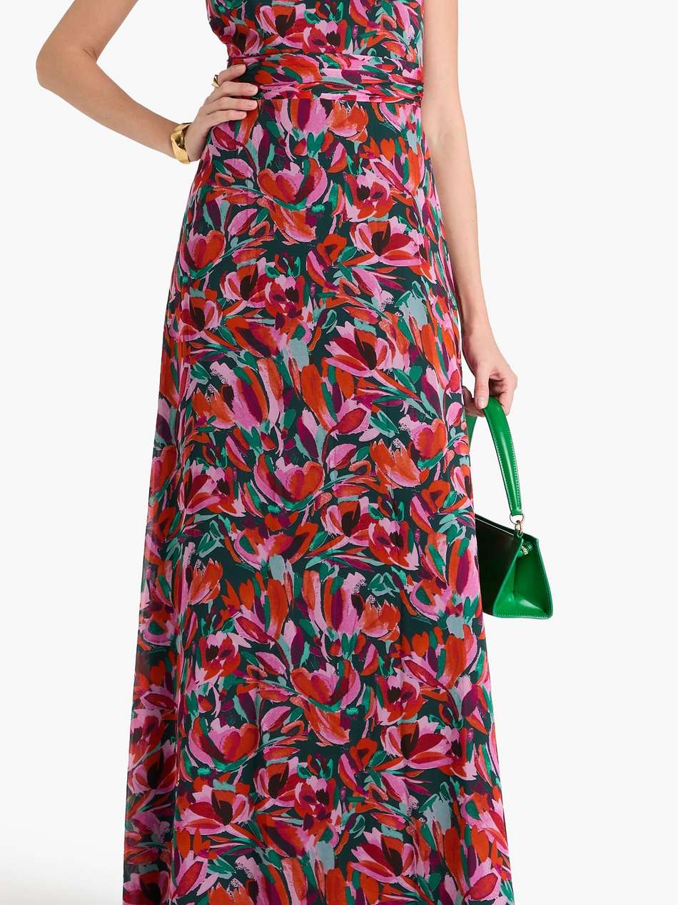 gathered floral-print chiffon maxi dress