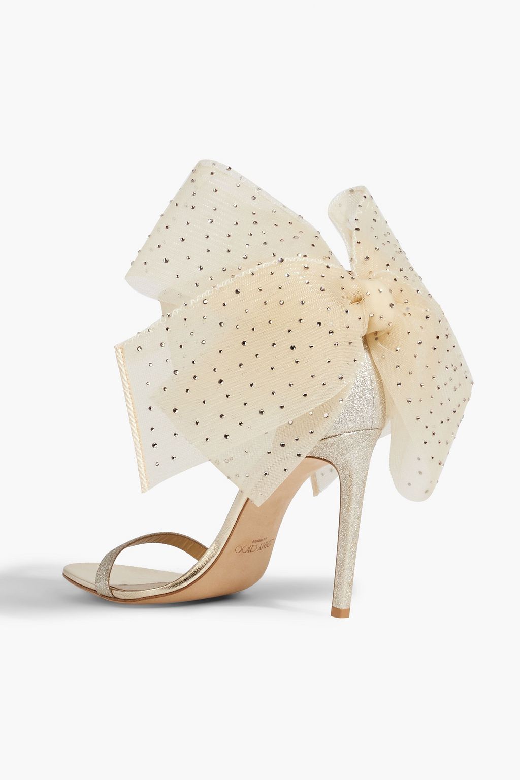 JIMMY CHOO Aveline 100 bow-detailed glittered woven sandals