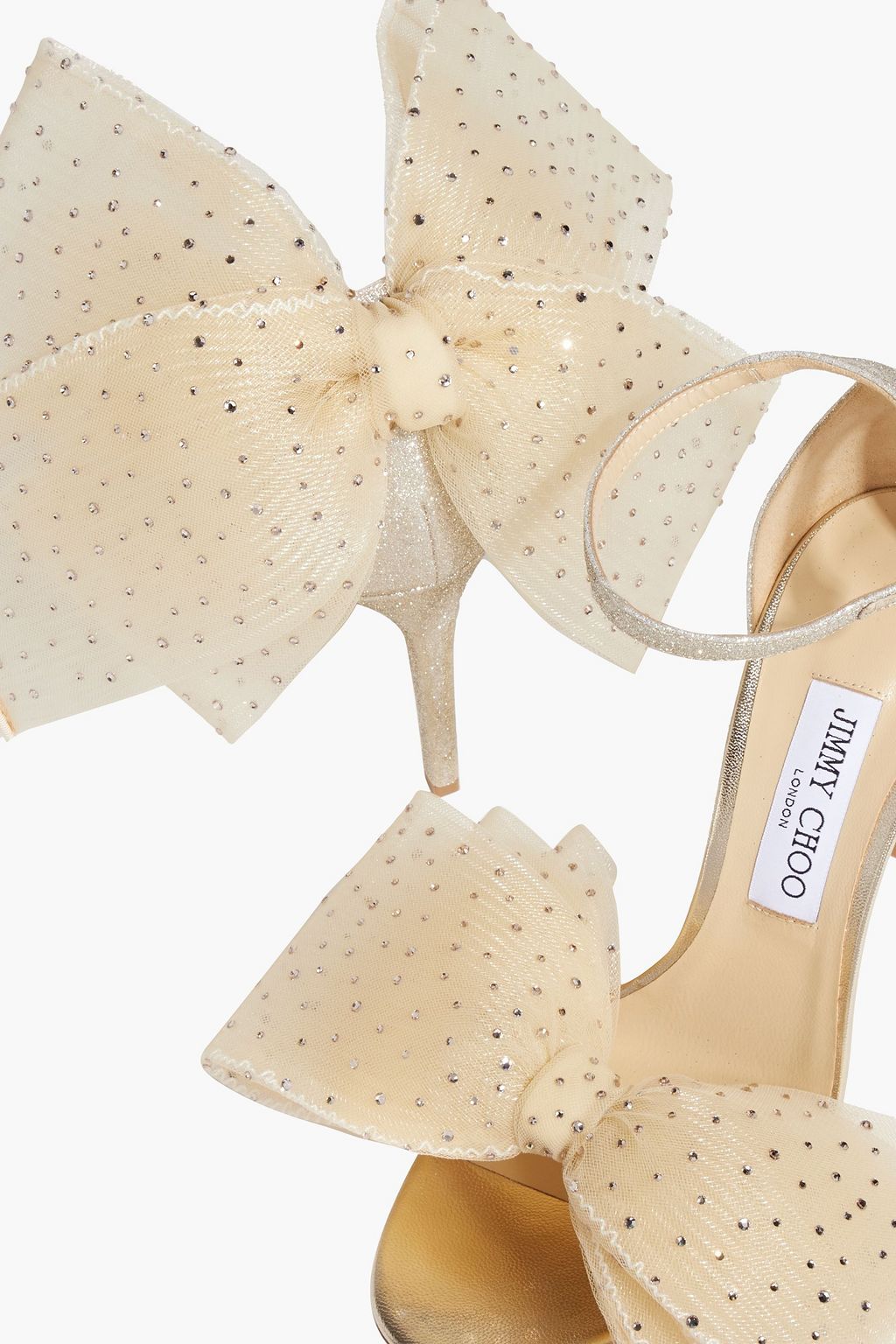 JIMMY CHOO Aveline 100 bow-detailed glittered woven sandals