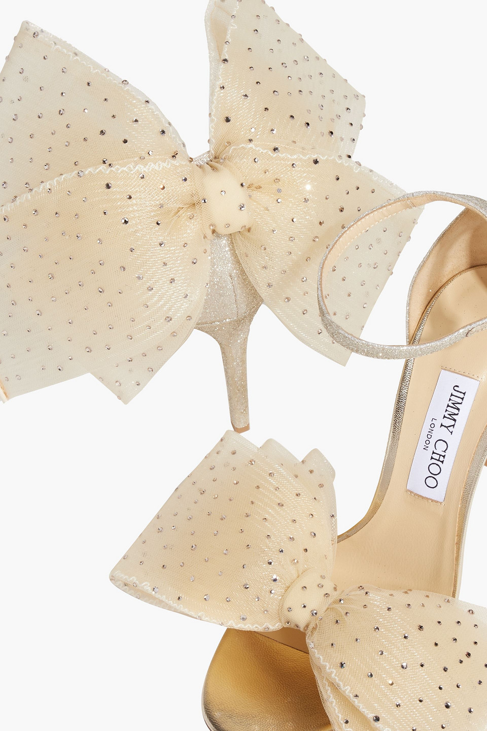 Jimmy Choo Aveline 100 Bow-detailed Glittered Woven Sandals In Platinum